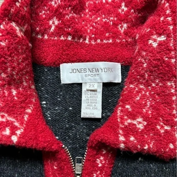 Jones New York | Wool Christmas Zip-Up Sweater w Snowflake Pattern (2X) - Picture 6 of 12